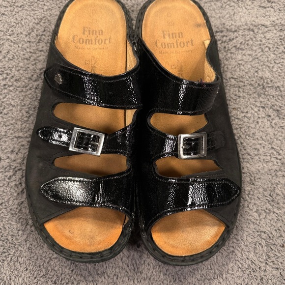 Finn Comfort Sandals Womens Size 39 Black Slide Shoes Leather Orthopedic Germany - Picture 4 of 10